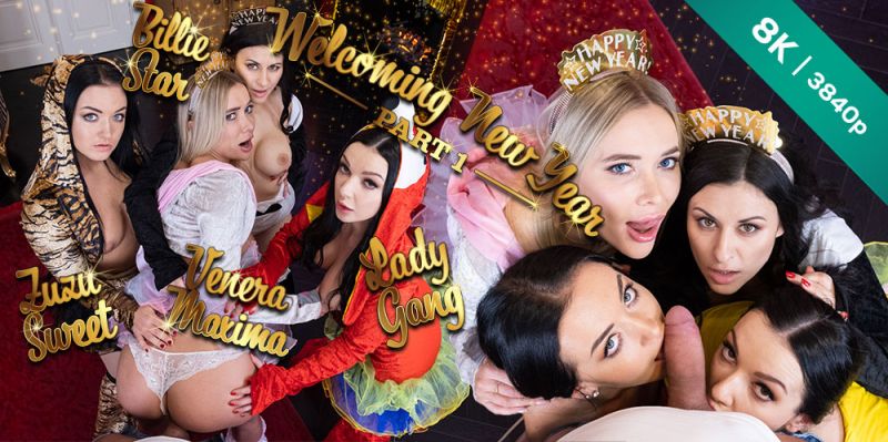 Welcoming New Year: Part 1 - VR Porn Video - Billie Star, Lady Gang, Venera Maxima, Zuzu Sweet